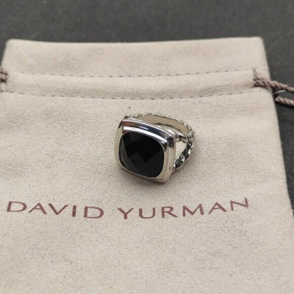 ☘︎David Yurman ☘︎14mm High Polish Square Black Diamond Ring Size:8